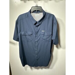 Columbia PFG Mens Vented Button Shirt Blue Extra Large Polyester Short Sleeve